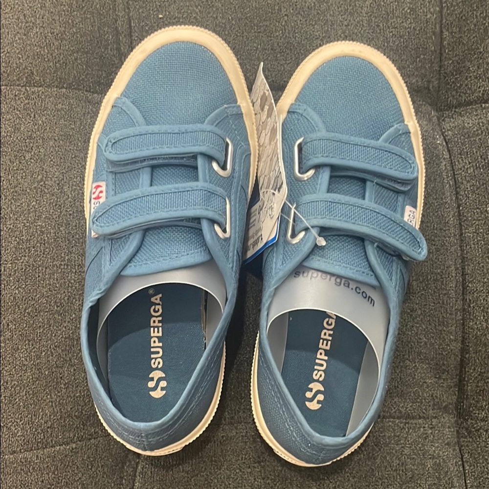 Superga Blue and beige Velcro Sneakers Casual kids canvas size 34